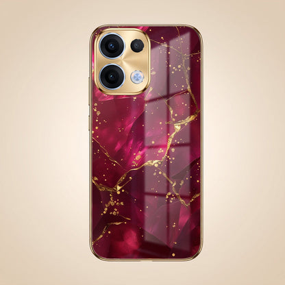 Oppo Reno 13 5G Luxury Crimson Marble Gold Electroplated Glass Phone Back Case