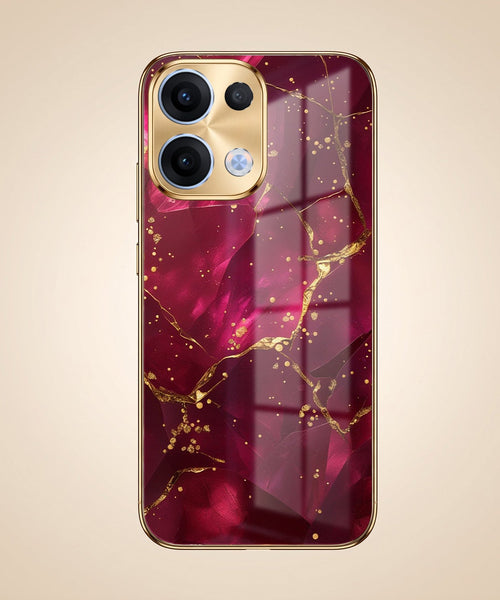 Oppo Reno 13 5G Luxury Crimson Marble Gold Electroplated Glass Phone Back Case