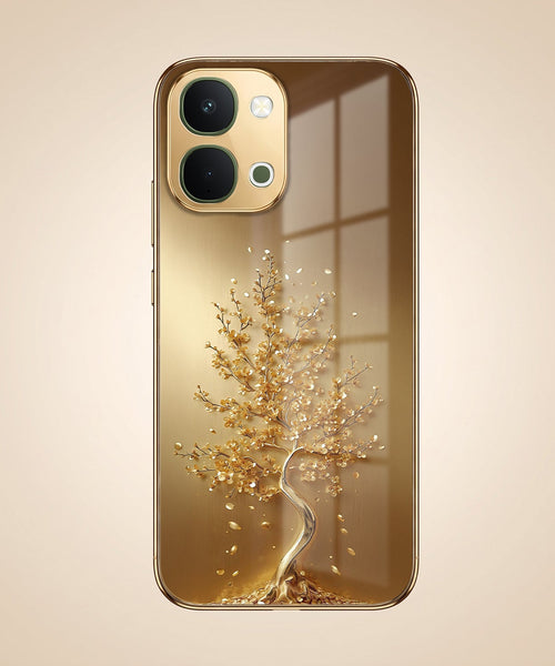Vivo T5x 5G Golden Tree Gold Electroplated Glass Phone Back Case