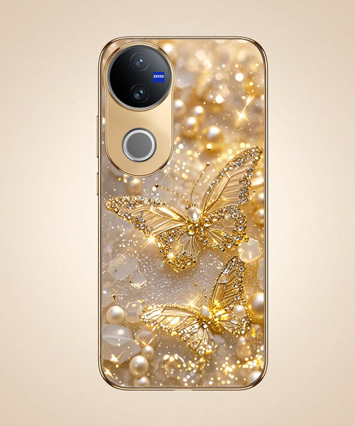 Vivo V50 5G Golden Butterfly Gold Electroplated Glass Phone Back Case