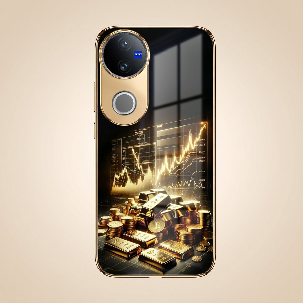 Vivo V50 5G Luxury Wealth Trader Gold Electroplated Glass Phone Back Case