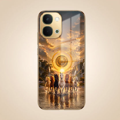 Vivo T5x 5G Celestial Seven Horses Gold Electroplated Glass Phone Back Case