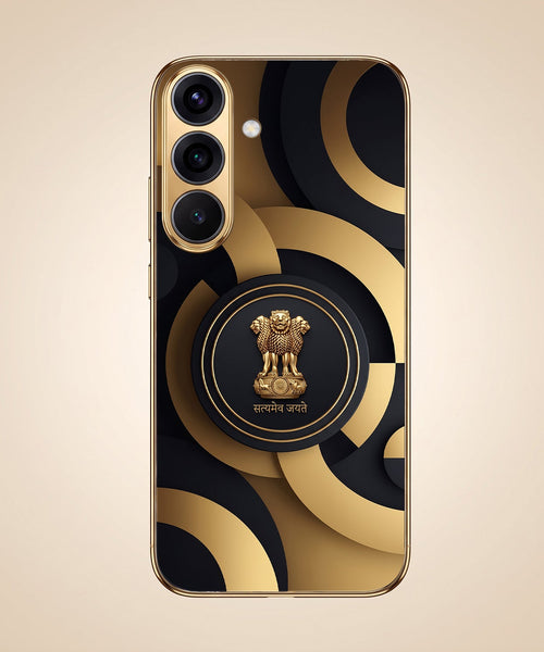 Samsung Galaxy A56 5G Royal Emblem Gold Electroplated Glass Phone Back Case