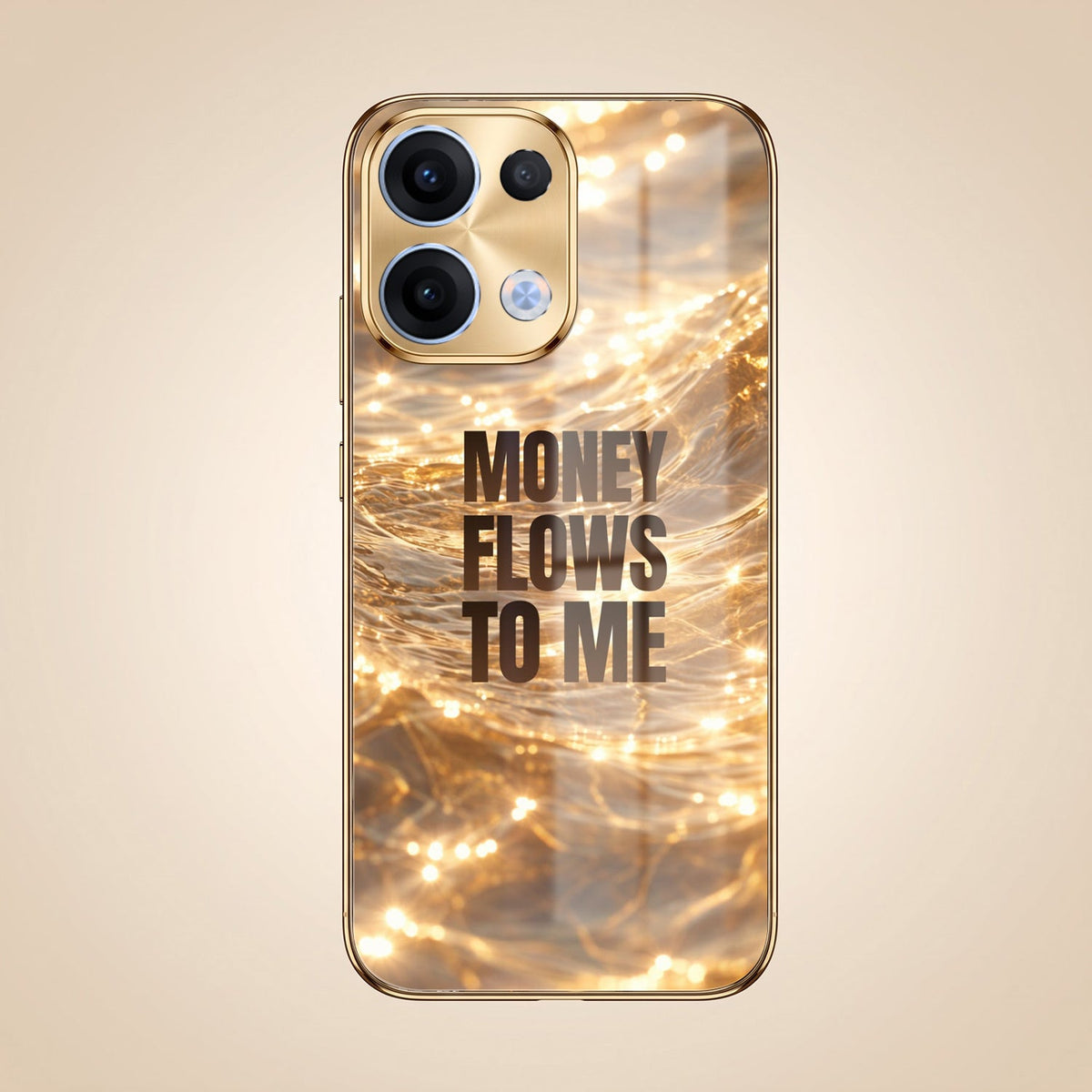 Oppo Reno 13 5G Money Flows To Me Gold Electroplated Glass Phone Back Case