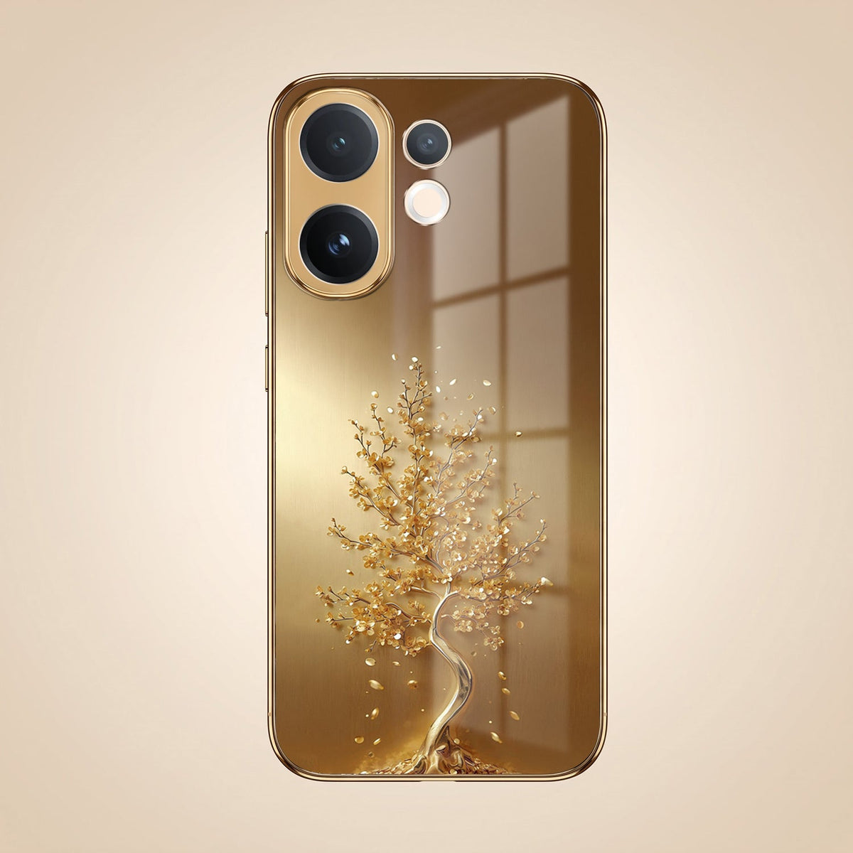 Vivo V60 5G Golden Tree Gold Electroplated Glass Phone Back Case
