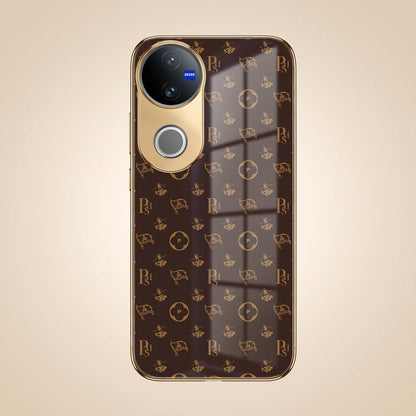 Vivo V50 5G Luxury Monogram Brown Electroplated Gold Glass Case