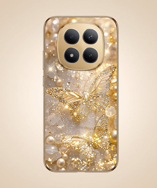 Redmi Note 15 Pro+ 5G Golden Butterfly Gold Electroplated Glass Phone Back Case