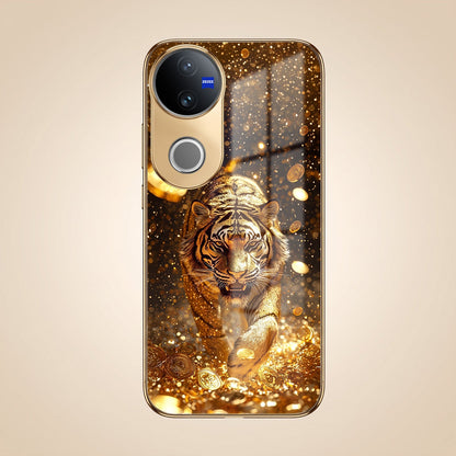 Vivo V50 5G Luxury Tiger Gold Electroplated Glass Case