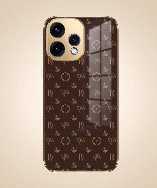 Oppo Reno 15 5G Luxury Monogram Brown Gold Electroplated Glass Phone Back Case