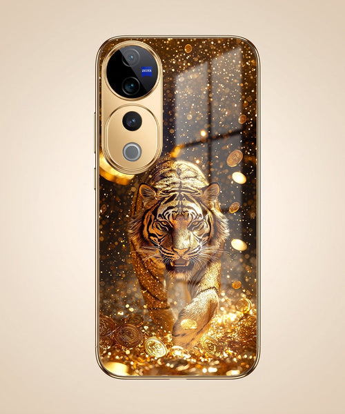 Vivo V40 Pro 5G Luxury Tiger Gold Electroplated Glass Case