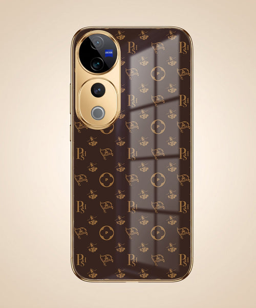 Vivo V40 Pro 5G Luxury Monogram Brown Gold Electroplated Glass Phone Back Case