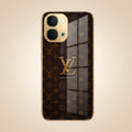 Vivo T5x 5G LV Brown Monogram Gold Electroplated Glass Phone Back Case