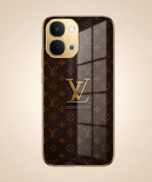 Vivo T5x 5G LV Brown Monogram Gold Electroplated Glass Phone Back Case