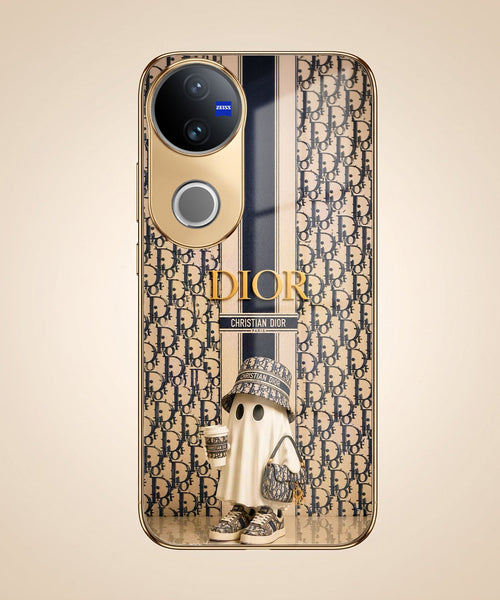 Vivo V50 5G Luxury Dior Gold Electroplated Glass Phone Back Case
