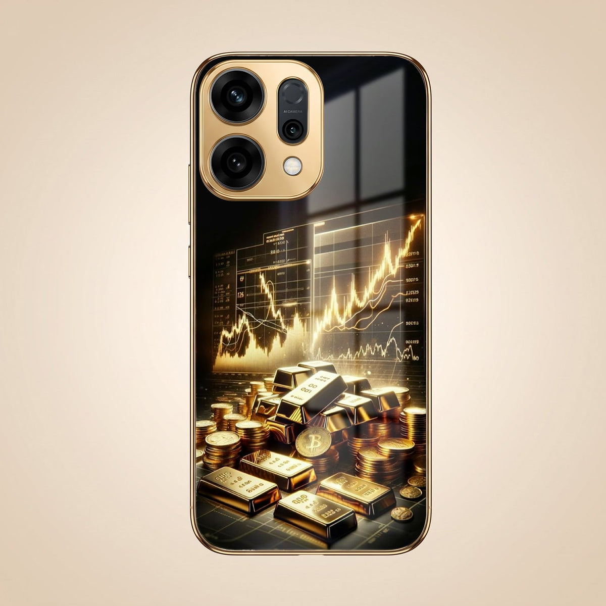 Oppo Reno 14 5G Luxury Wealth Trader Gold Electroplated Glass Phone Back Case
