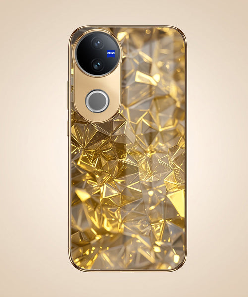 Vivo V50 5G Golden Diamond Shatter Gold Electroplated Glass Phone Back Case