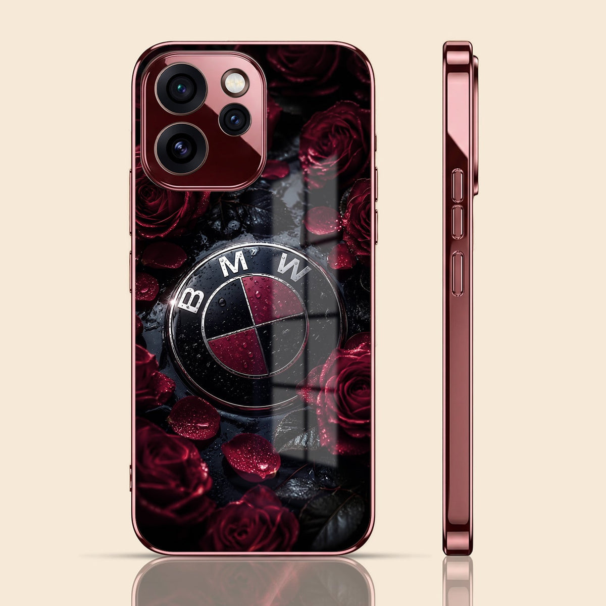 Oppo Reno 15 Pro Mini 5G BMW Logo Burgundy Electroplated Glass Back Case