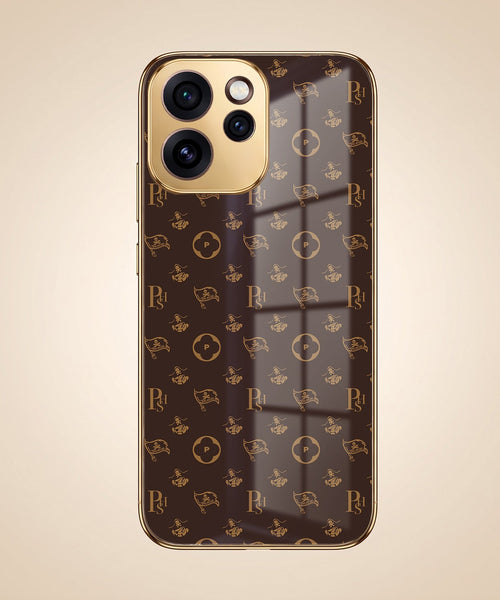 Oppo Reno 15 Pro Mini 5G Luxury Monogram Brown Gold Electroplated Glass Phone Back Case