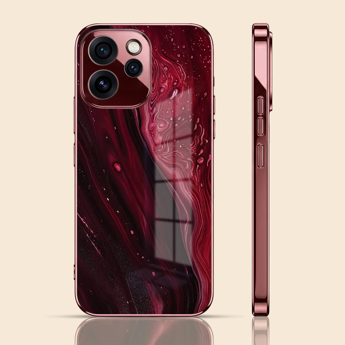Oppo Reno 15 Pro Mini 5G Marble Burgundy Electroplated Glass Back Case