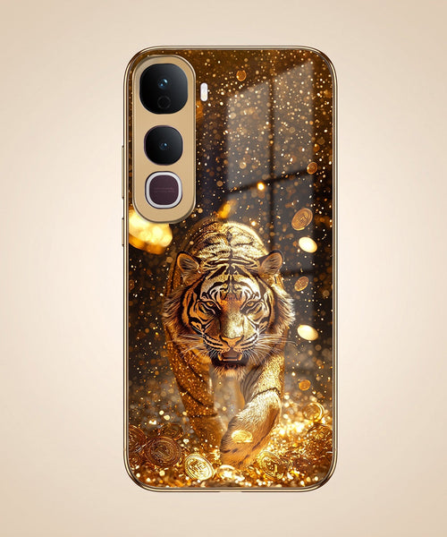 Vivo Y400 Pro 5G Luxury Tiger Gold Electroplated Glass Phone Back Case