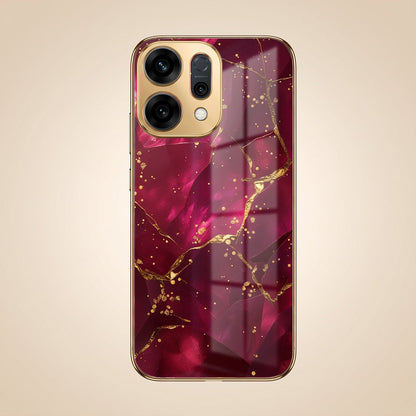 Oppo Reno 14 5G Luxury Crimson Marble Gold Electroplated Glass Phone Back Case