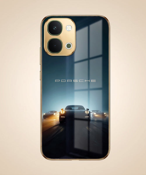 Vivo T5x 5G Porsche Luxury Gold Electroplated Glass Phone Back Case