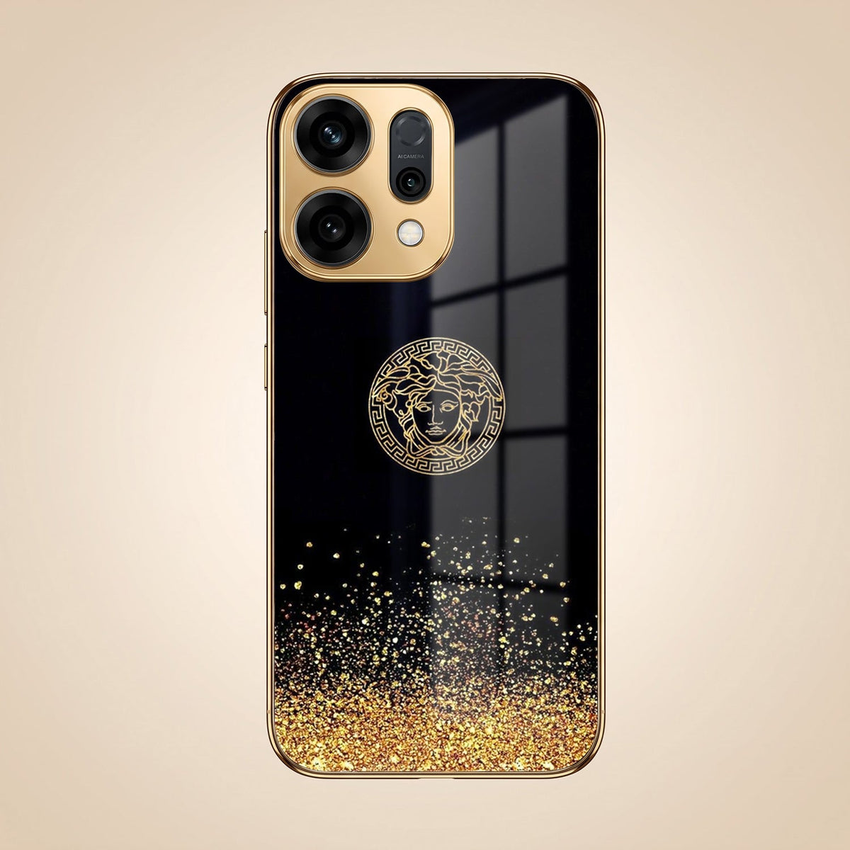 Oppo Reno 14 5G Medusa Head Gold Electroplated Glass Phone Back Case