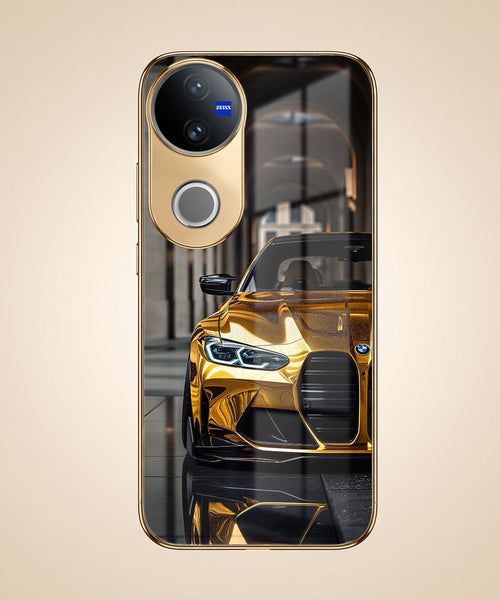 Vivo V50 5G Golden BMW Gold Electroplated Glass Phone Back Case