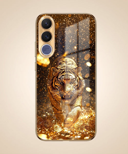 Vivo V70 FE 5G Luxury Tiger Gold Electroplated Glass Phone Back Case