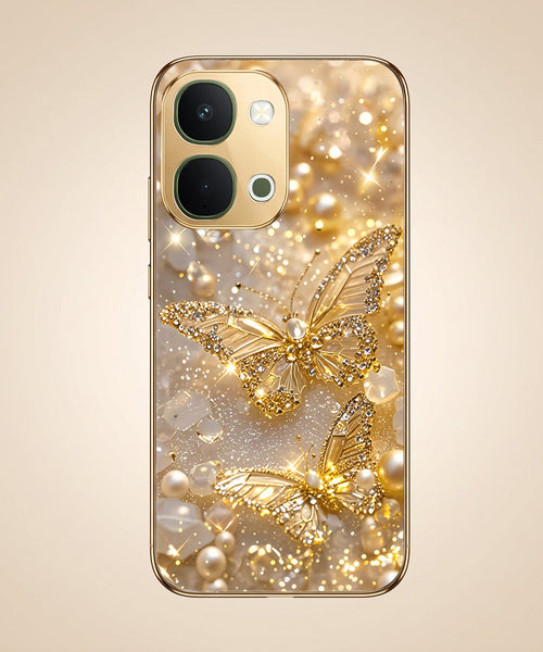 Vivo T5x 5G Golden Butterfly Gold Electroplated Glass Phone Back Case