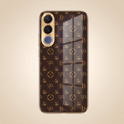 Vivo V70 FE 5G Luxury Monogram Brown Gold Electroplated Glass Phone Back Case
