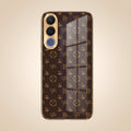 Vivo V70 FE 5G Luxury Monogram Brown Gold Electroplated Glass Phone Back Case