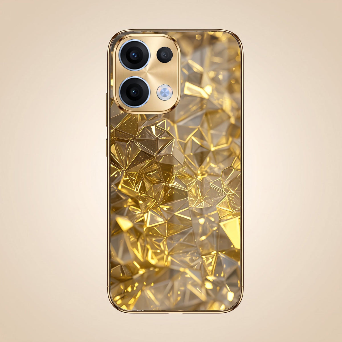 Oppo Reno 13 5G Golden Diamond Shatter Gold Electroplated Glass Phone Back Case