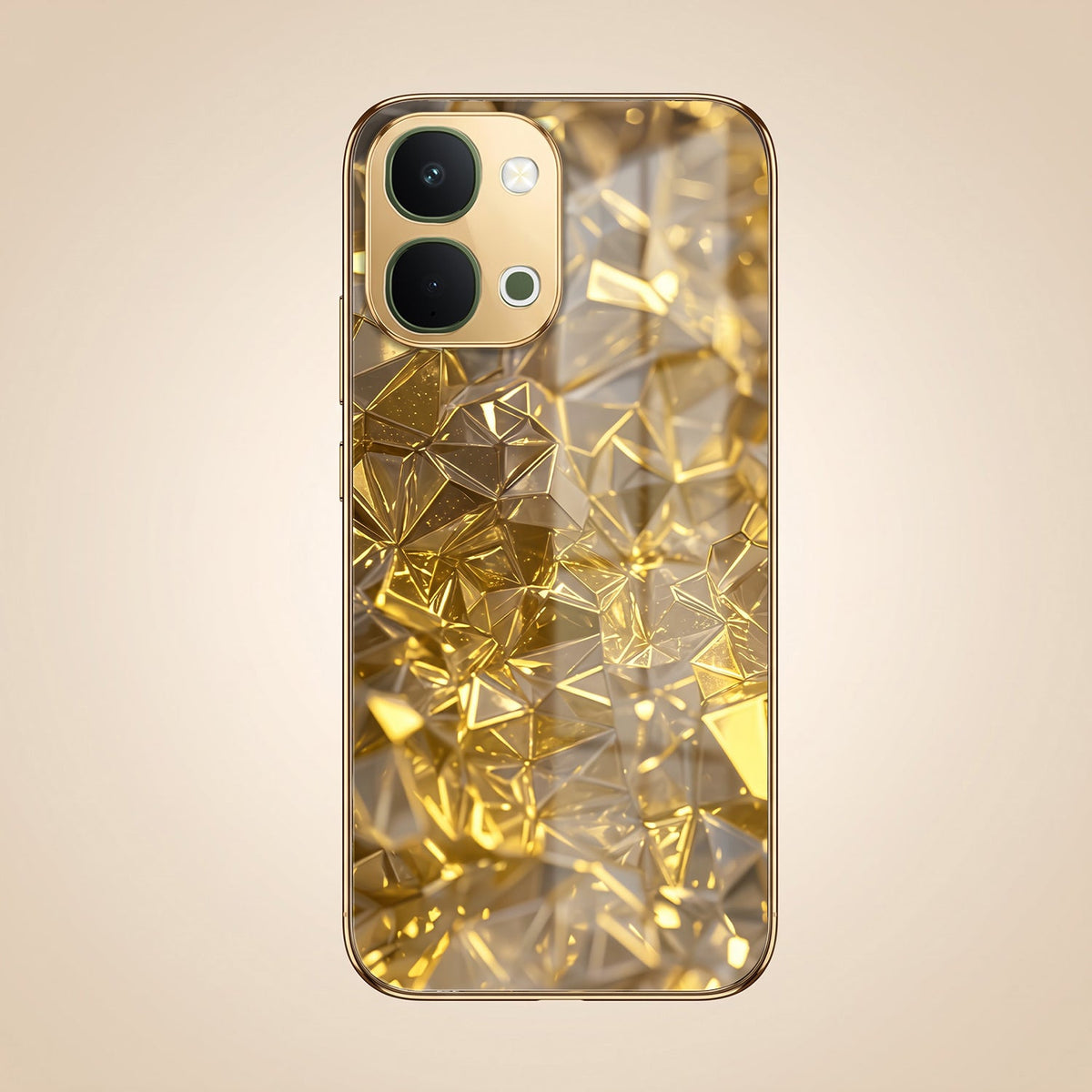 Vivo T5x 5G Golden Diamond Shatter Gold Electroplated Glass Phone Back Case