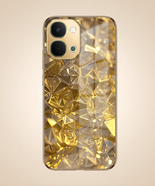 Vivo T5x 5G Golden Diamond Shatter Gold Electroplated Glass Phone Back Case