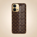 Vivo T5X 5G Luxury Monogram Brown Gold Electroplated Glass Phone Back Case