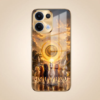 Oppo Reno 13 5G Celestial Seven Horses Gold Electroplated Glass Phone Back Case
