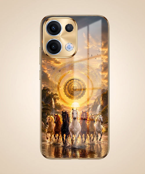 Oppo Reno 13 5G Celestial Seven Horses Gold Electroplated Glass Phone Back Case