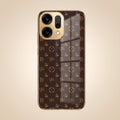 Oppo Reno 13 5G Luxury Monogram Brown Gold Electroplated Glass Phone Back Case