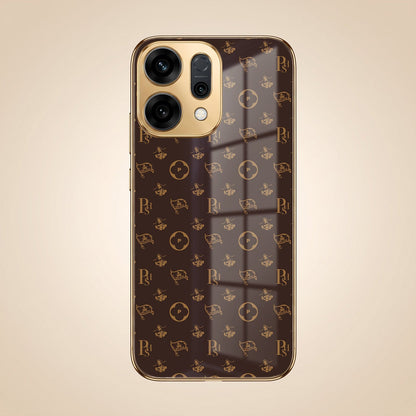 Oppo Reno 14 5G Luxury Monogram Brown Gold Electroplated Glass Phone Back Case