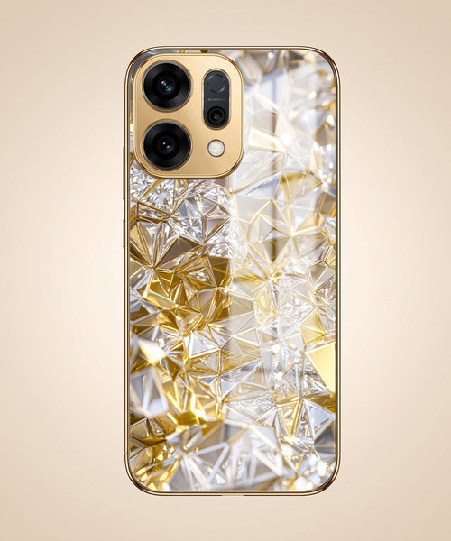 Oppo Reno 14 5G White Diamond Shatter Gold Electroplated Glass Phone Back Case