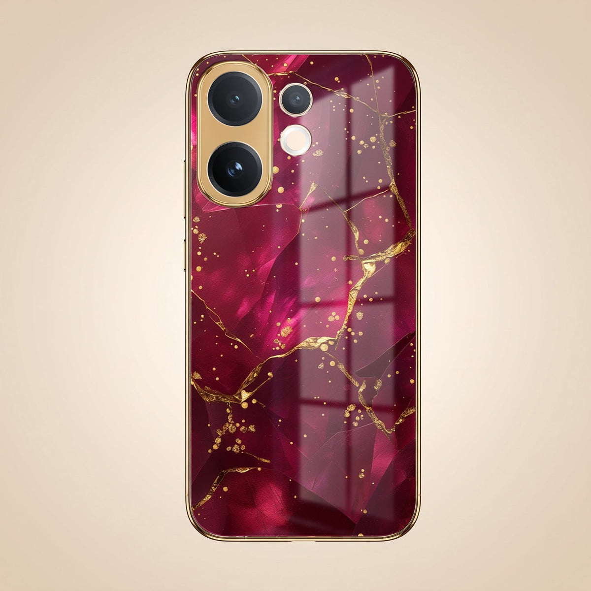 Vivo V60 5G Luxury Crimson Marble Gold Electroplated Glass Phone Back Case