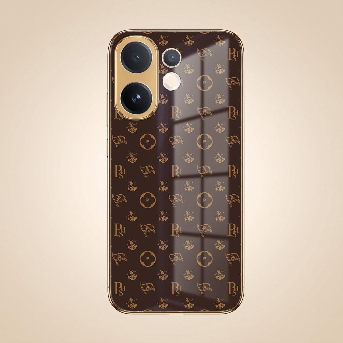Vivo V60 5G Luxury Monogram Brown Gold Electroplated Glass Phone Back Case