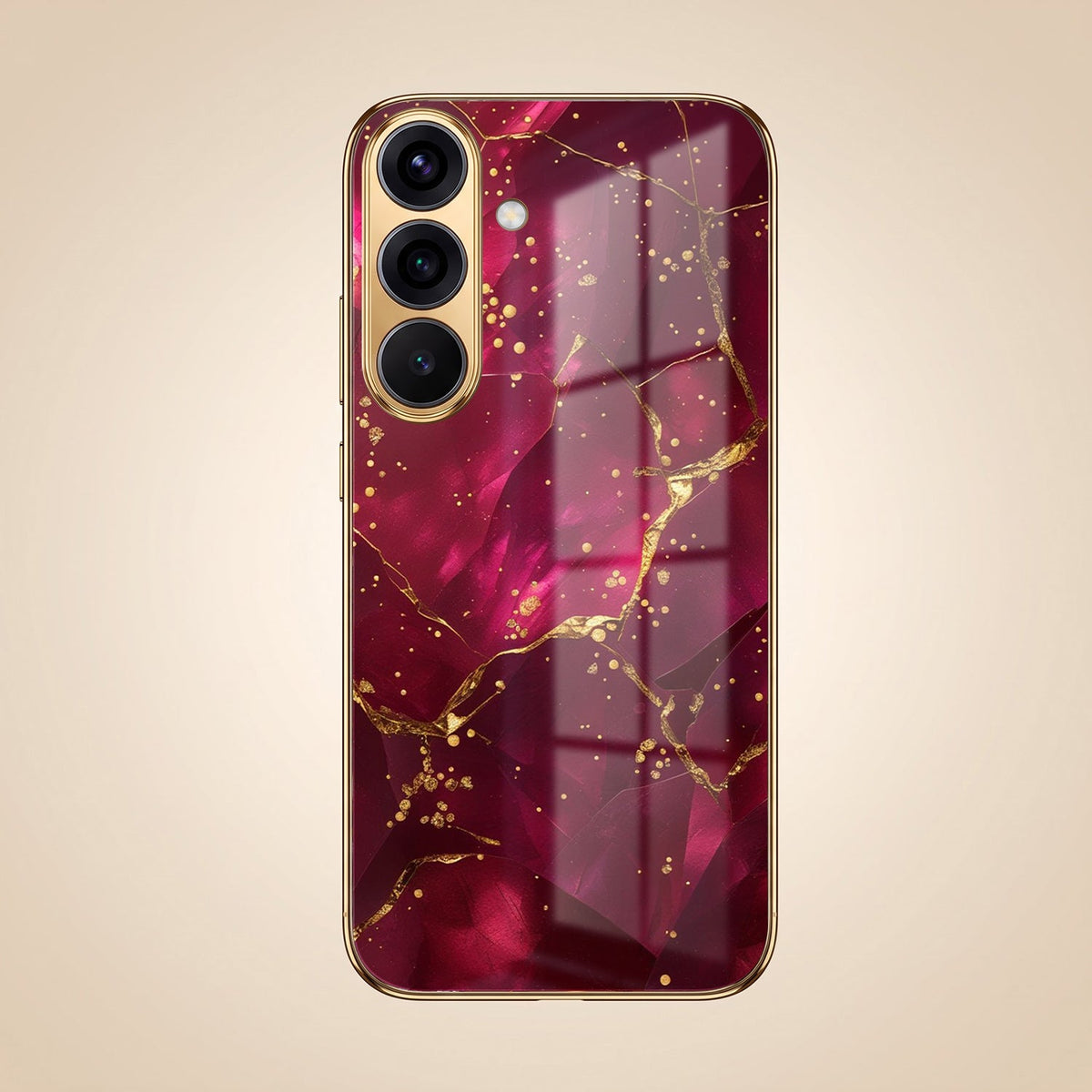 Samsung Galaxy A56 5G Luxury Crimson Marble Gold Electroplated Glass Phone Back Case