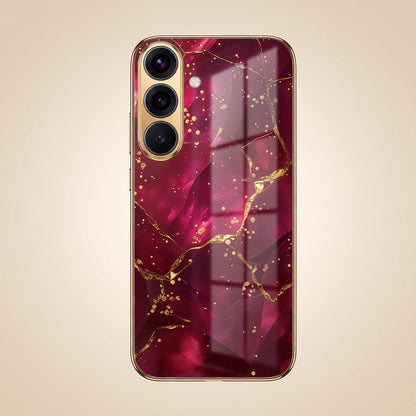 Samsung Galaxy A36 5G Luxury Crimson Marble Gold Electroplated Glass Phone Back Case