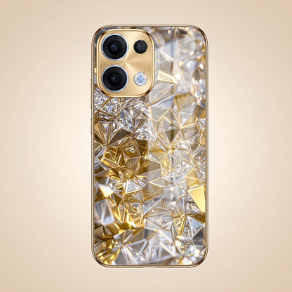 Oppo Reno 13 5G White Diamond Shatter Gold Electroplated Glass Phone Back Case