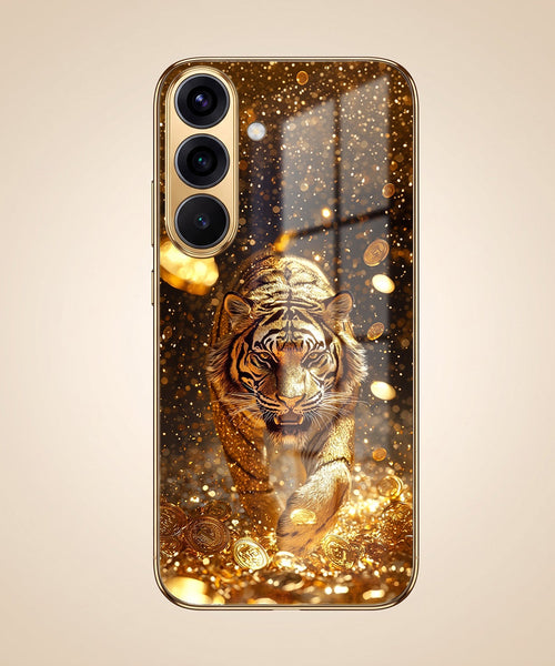 Samsung Galaxy A56 5G Luxury Tiger Gold Electroplated Glass Phone Back Case