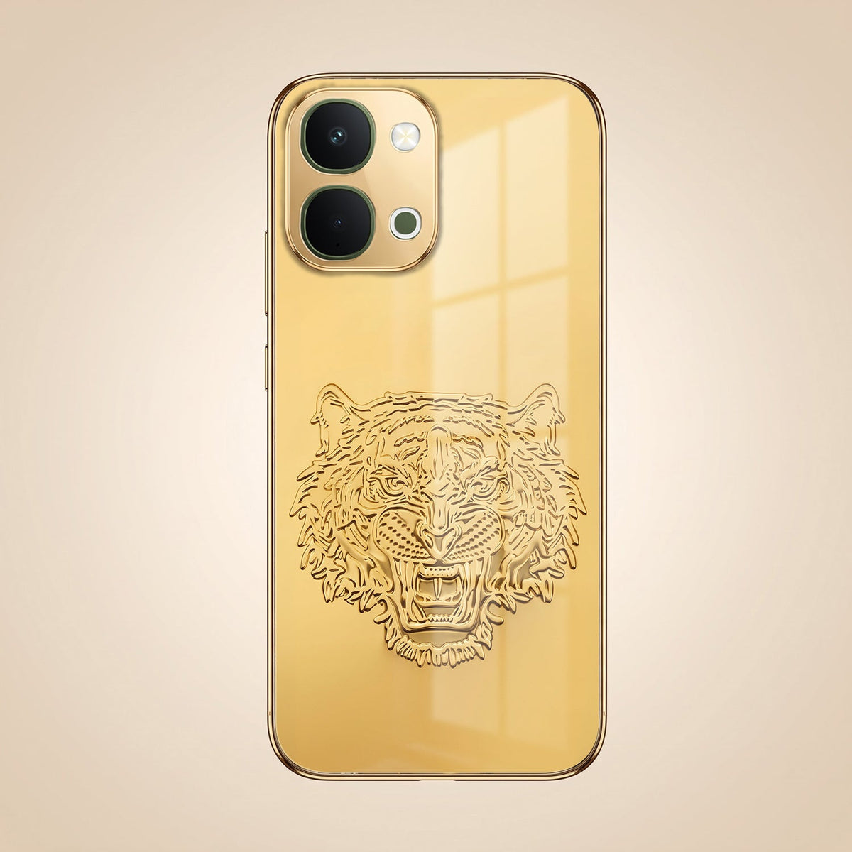 Vivo T5x 5G Golden Tiger Face Gold Electroplated Glass Phone Back Case