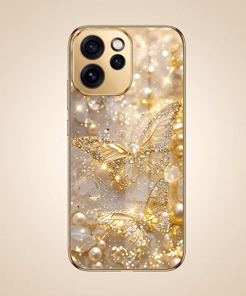 Oppo Reno 15 Pro Mini 5G Golden Butterfly Gold Electroplated Glass Phone Back Case