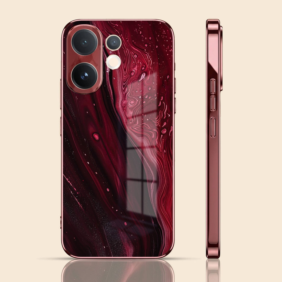 Vivo V60 5G Marble Burgundy Electroplated Glass Back Case
